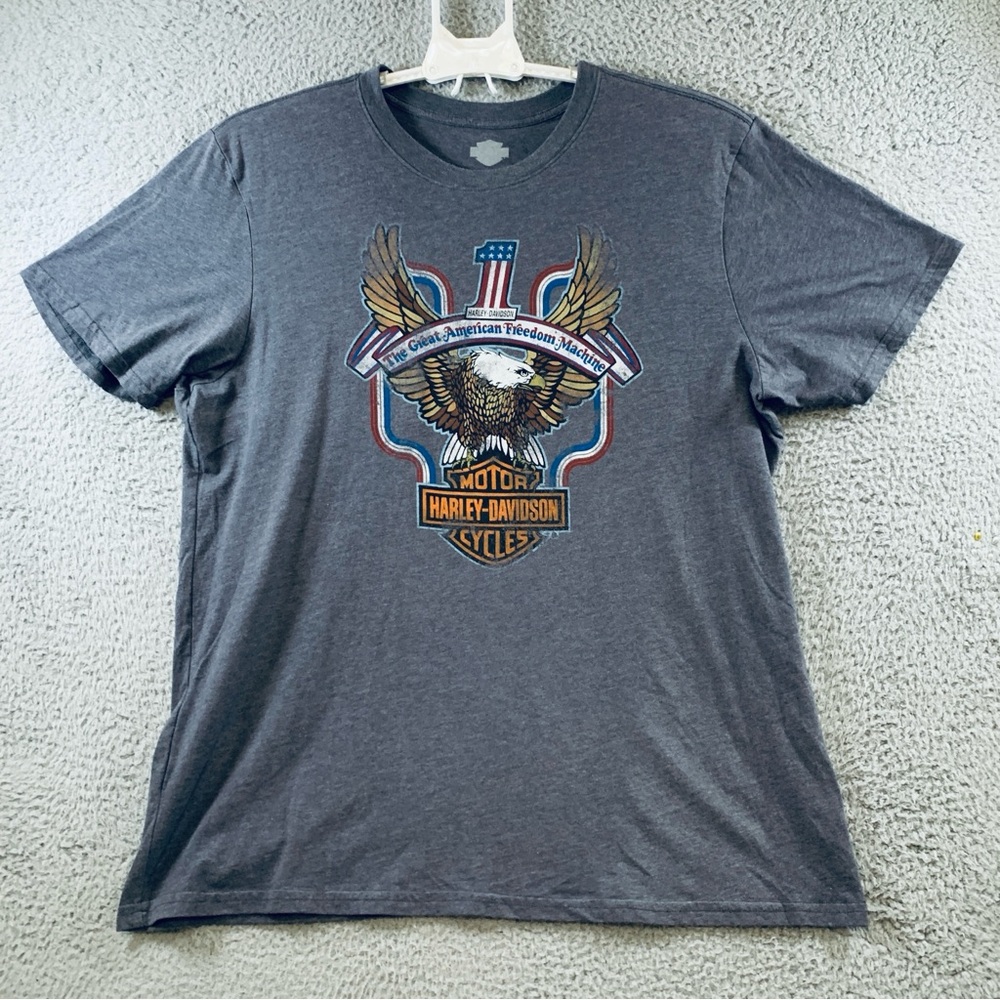 Harley-Davidson Men's Motorcycle Short Sleeve Freedom Machine Eagle Tee Gray 2XL